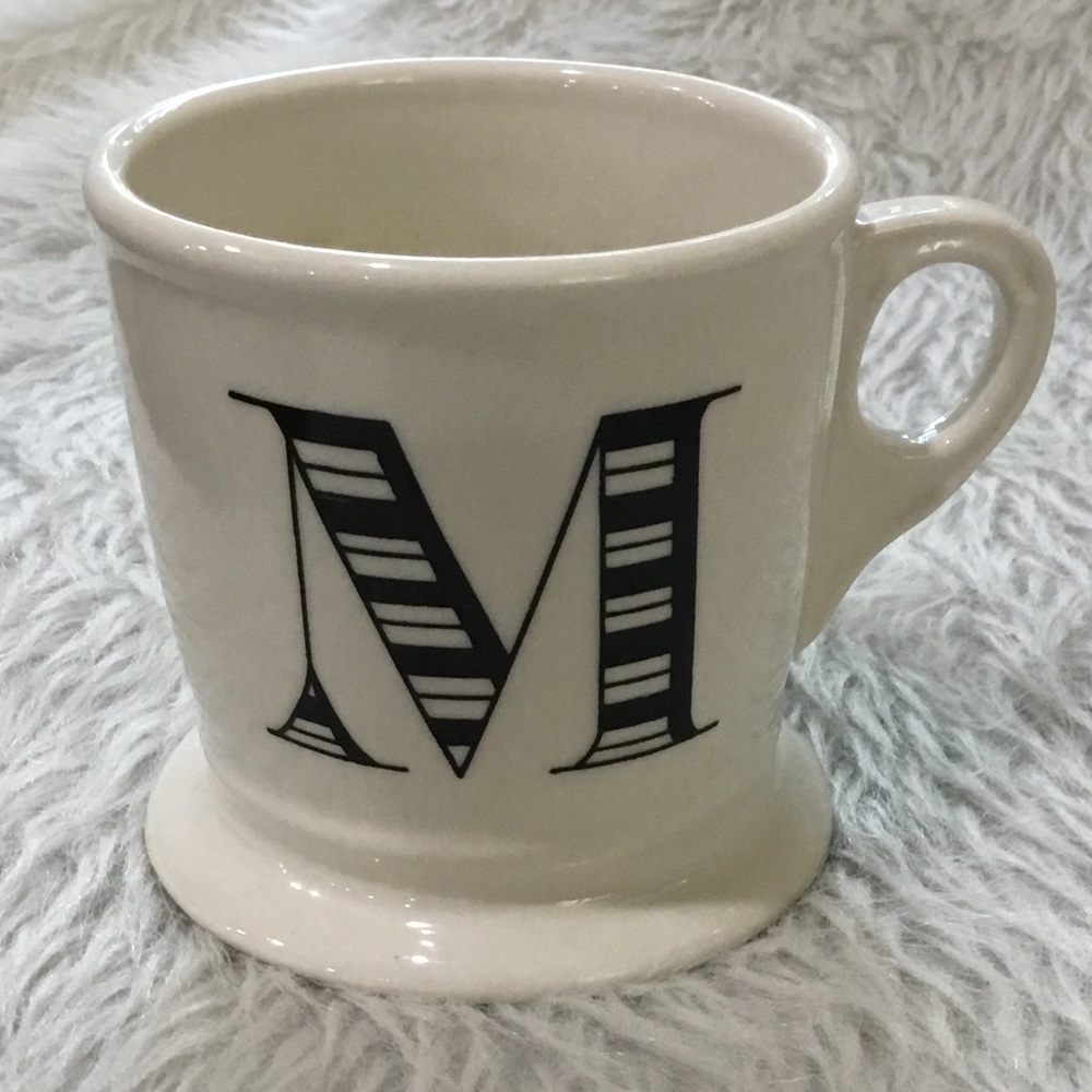 Anthropologie white monogram M coffee mug cup